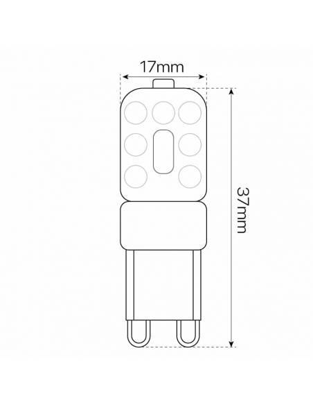 BOMBILLA G9 LED 2 pin entrelazados. Bombilla pequeña led, dimensiones frontales