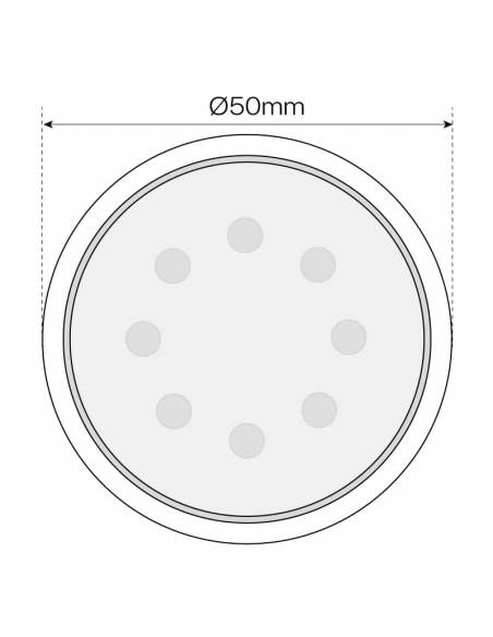 BOMBILLA DICROICA LED SMD 7W GU10 dibujo técnico, dimensión anchura.