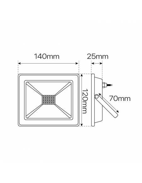 Proyector led de 20W para exterior, Modelo ECO. dimensiones y medidas