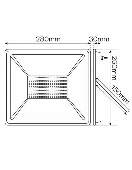 Proyector led de 100W para exterior, Modelo ECO. Dimensiones y medidas