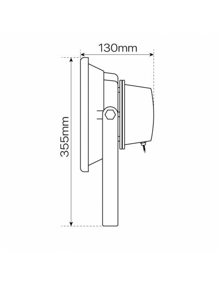 Proyector LED de 50W, modelo EXTERIOR. Medidas laterales