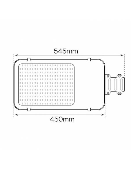 Luminaria LED exterior vial, modelo CHEAP de 100W. Medidas frontales