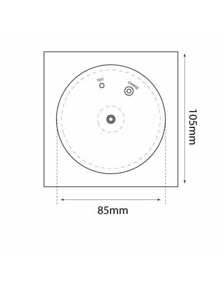 Luz de emergencia modelo INTEGRA empotrable en techo y pared. Dibujo técnico.