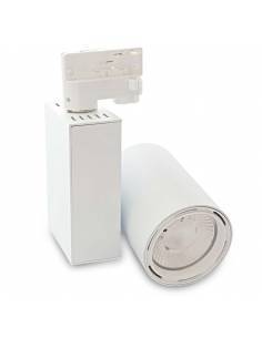 Foco led para carril, modelo TRACK.07. Proyector de 30W, forma cilíndrica. Color blanco.