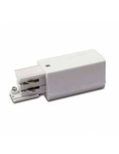 Alimentación izquierda a red,  para carriles trifásicos de focos led. Color blanco.