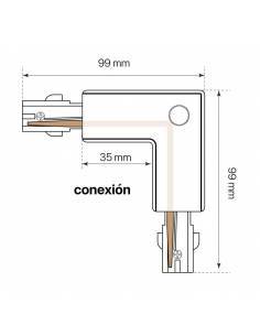 Conector L derecho para carril trifásico de focos de carril led. Color blanco. 2