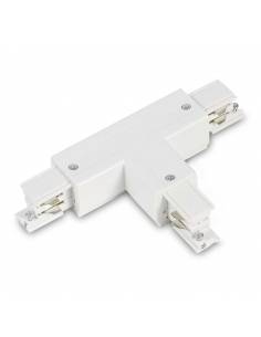 Conector T para carril trifásico con conexión izquierda-1. Color blanco.