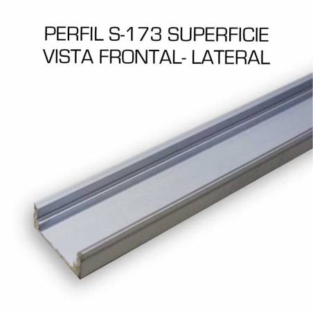 Perfil de aluminio para tiras LED, S-173 de SUPERFICIE (2 metros). Vista lateral.