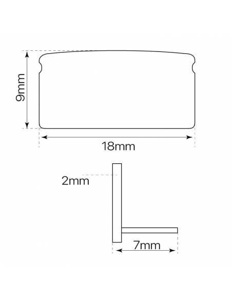 Tapa final para perfil aluminio S-173 de superficie. Dimensiones y medidas.