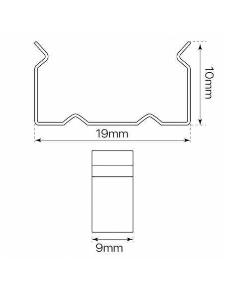 Clip metálico para perfiles aluminio S-172 de dos metros, superficie o empotrable. Dimensiones y medidas.