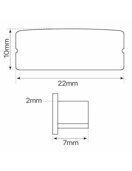 Tapa final para perfil aluminio D-235 para tiras led. Dimensiones y medidas.