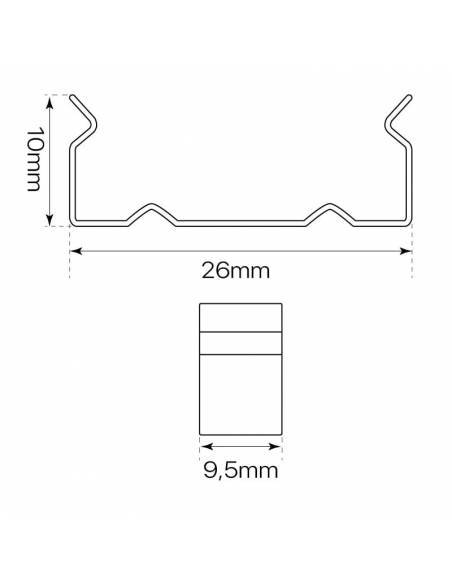 Clip metálico para perfil de aluminio D-235 para tiras de led. Medidas y dimensiones.