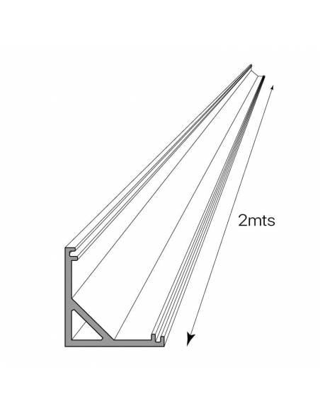 Perfil de aluminio E-163 ESQUINA de 2 metros, para tiras de led. Dibujo técnico.