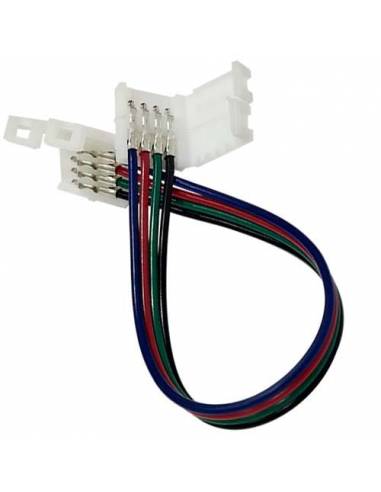 Conector doble con 4 pines de conexión, más un cable, para tiras de led de 12V y 24V RGB.