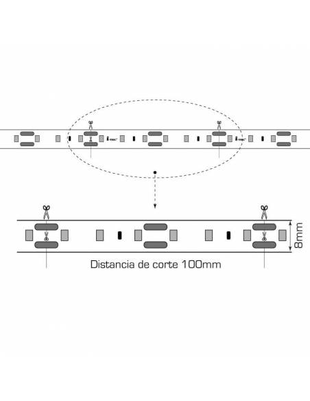 Tira de LED 24V, 2835 de 60 LED/METRO, IP20 MONOCOLOR. Dibujo técnico.