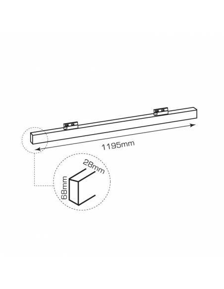 Luminaria LED lineal OFFICE TRACK de 50W, para carril universal. Dibujo técnico.