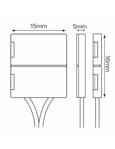 Conector simple 2 pin y cable para tira led monocolor 12V y 24V. Dibujo técnico para tiras 10mm.