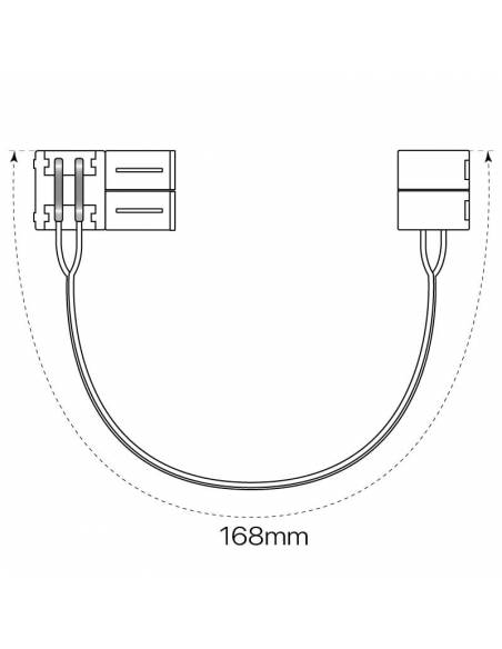Conector doble 2 pin para tiras led 24V monocolor de 8 mm. Dibujo técnico con cable.