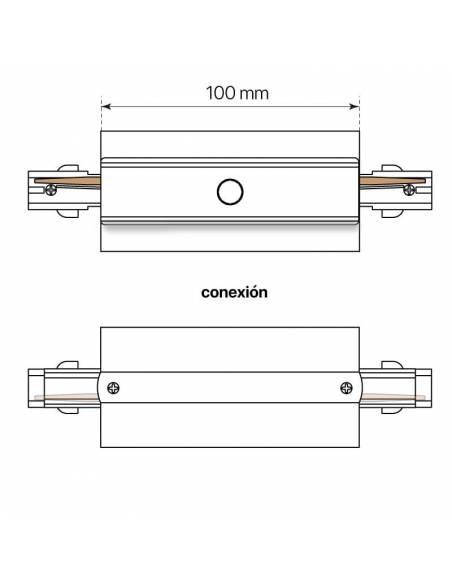 ALIMENTACIÓN INTERMEDIA para carril trifásico empotrable modelo KODIAK. Color blanco. Diagrama de conexión.