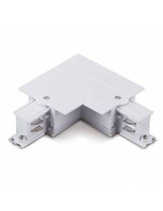 CONECTOR L para carriles trifásicos de proyectores focos led, empotrables modelo KODIAK. Color blanco.
