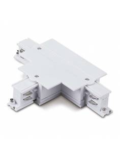 CONECTOR T DERECHA-1 para CARRILES TRIFÁSICOS UNIVERSALES EMPOTRABLES. Para carril modelo KODIAK. Color blanco.