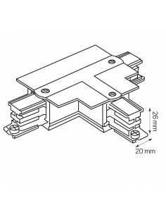 CONECTOR T DERECHA-1 para CARRILES TRIFÁSICOS UNIVERSALES EMPOTRABLES. Para carril modelo KODIAK. Color blanco. 2