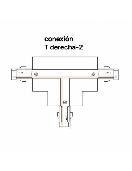 CONECTOR T DERECHA-2 para CARRILES TRIFÁSICOS UNIVERSALES EMPOTRABLES. Para carril modelo KODIAK. Diagrama de conexión.