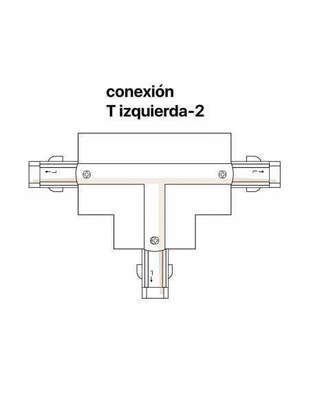 CONECTOR T IZQUIERDA-2 para CARRILES TRIFÁSICOS UNIVERSALES EMPOTRABLES. Para carril modelo KODIAK. Esquema de conexión.