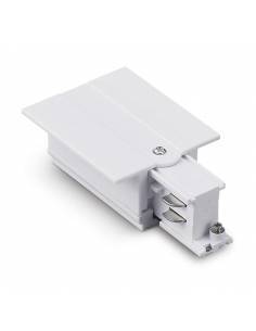Alimentación izquierda para carril trifásico universal empotrable de focos led,  proyectores Led track. Color blanco.