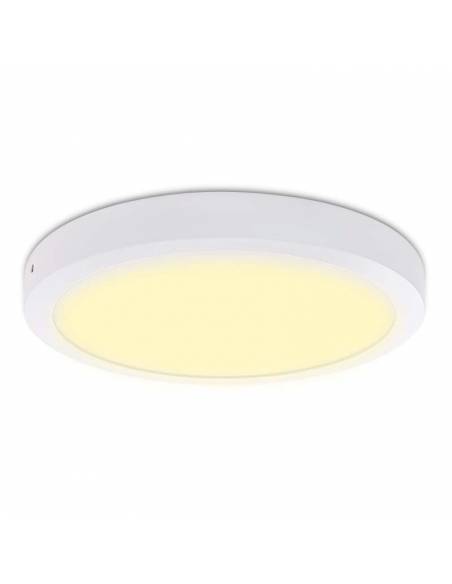 Plafón led, modelo SLIM, redondo de 24W, color blanco. Luz cálidad.