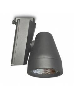 Foco led para carril, modelo TRACK.06. Proyector de 30W, forma cónica. Color gris.