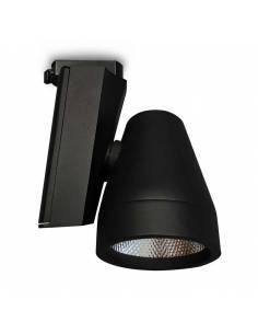 Foco led para carril, modelo TRACK.06. Proyector de 30W, forma cónica. Color negro.