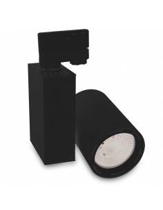 Foco led para carril, modelo TRACK.07. Proyector de 30W, forma cilíndrica. Color negro.