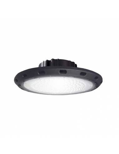 Campana industrial led modelo SUN ECO. Potencia 100W. Dibujo técnico y medidas. Luz neutra (blanca)