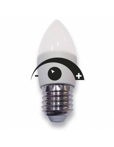 Bombilla dimmable vela led E27 de 6W de potencia. Regulable en intensidad de luz. Luz neutra.