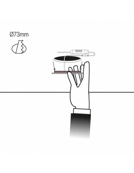 Downlight LED 3W, Slim redondo color blanco. Dibujo colocación.