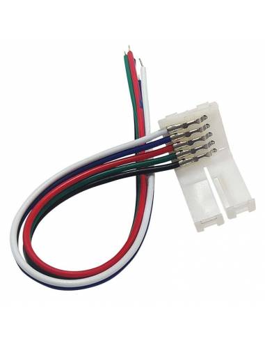 Conector simple con 5 pines y cable para conexión tiras de led 12V y 24V RGBW.