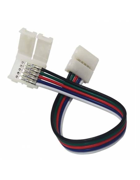 Conector doble con 5 pines de conexión, más un cable, para tiras de led de 12V y 24V RGBW.