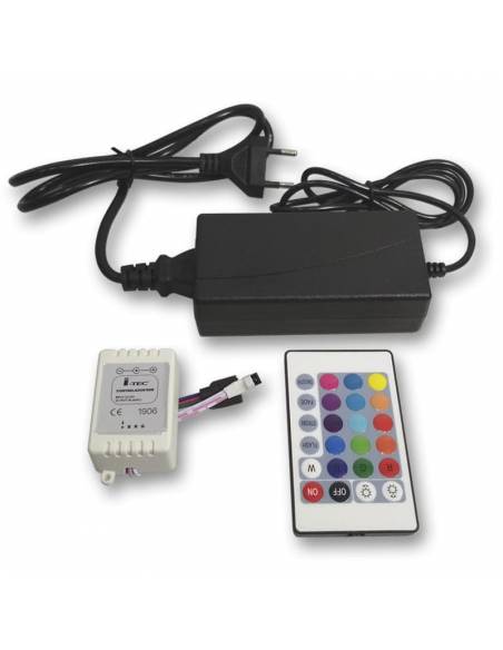 SET CONTROLADOR con Mando y driver 12V para TIRAS LED 24V de 60LED/m. RGB.