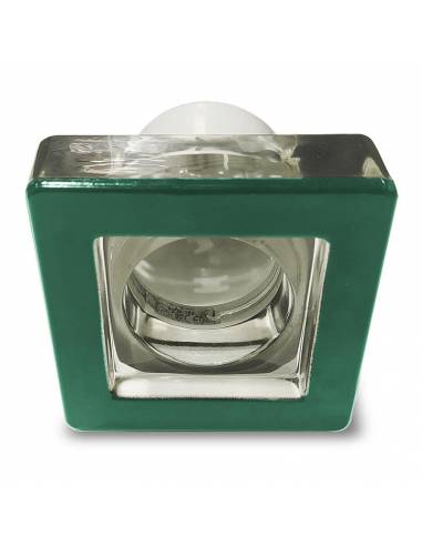 Aro empotrable cristal  para bombillas GU10, cuadrado. Verde