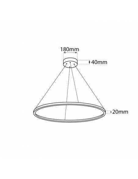 Luminaria colgante de Aro de luz led. Lámpara anillo de luz. Potencia de 48W. Dibujo técnico 1.
