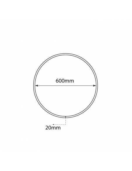 Luminaria colgante de Aro de luz led. Lámpara anillo de luz. Potencia de 48W. Dibujo técnico, diámetro.