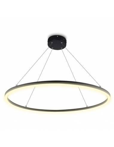 Luminaria colgante de Aro de luz led. Lámpara anillo de luz, carcasa color negro. Potencia de 48W. Luz neutra cálida.