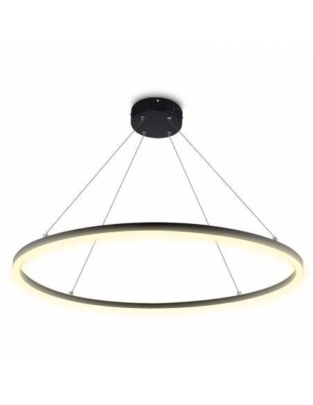 Luminaria colgante de Aro de luz led. Lámpara anillo de luz, carcasa color negro. Potencia de 48W. Luz neutra cálida.