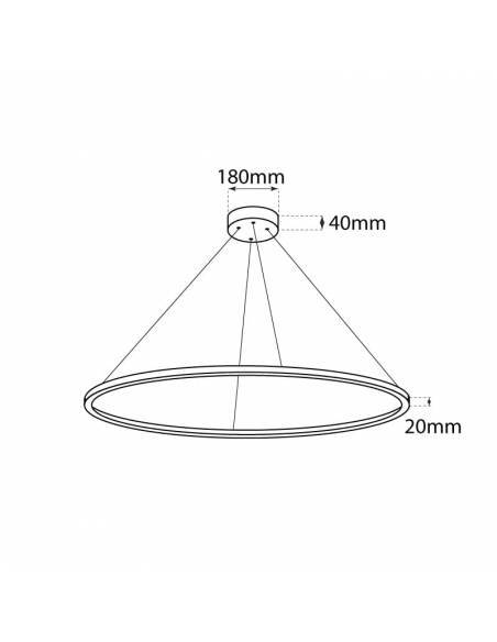 Luminaria colgante de Aro de luz led. Lámpara anillo de luz. Potencia de 60W. Carcasa color blanca. Dibujo técnico, dimensiones.