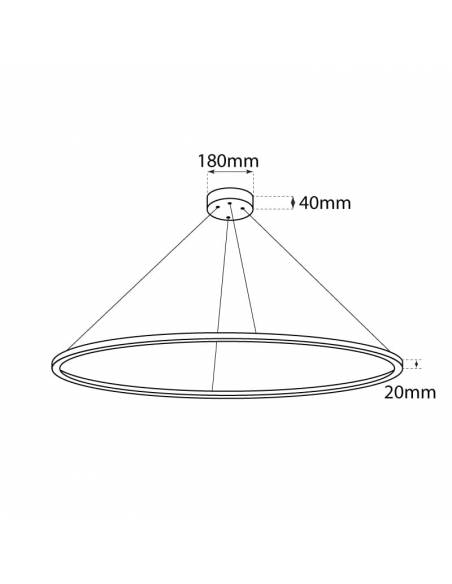 Luminaria colgante de Aro de luz led. Lámpara anillo de luz. Potencia de 85W. Carcasa color blanca. Dibujo técnico dimensiones.