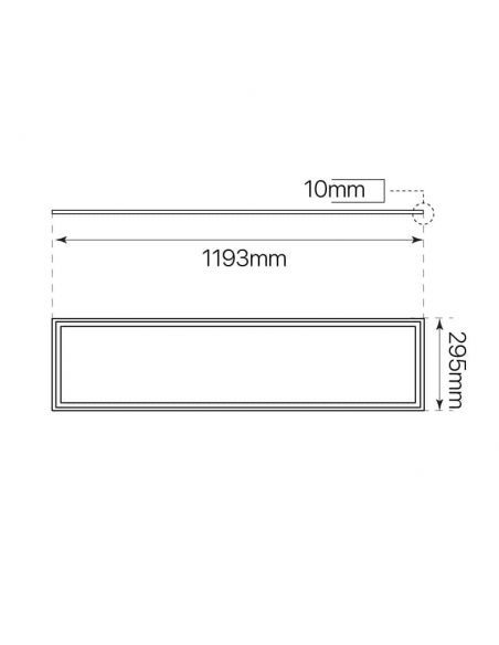 Panel led 30 x 120 cms, ECO rectangular de 48W, color blanco.  Dimensiones y medidas.