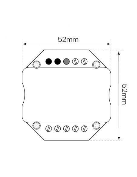 CONTROLADOR.5 mini, compatible para todos los productos LED regulables y sistema TRIAC. Hasta 200W. Dibujo técnico, medidas.