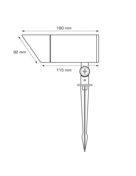 Foco proyector COBRA GU10 con estaca puntiaguda pincho. Dimensiones laterales.