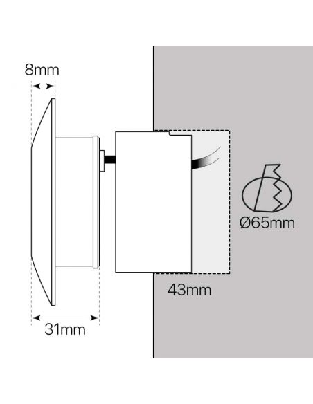 VULCAN-1, baliza LED empotrable para exterior o interior. Medidas de empotrado.